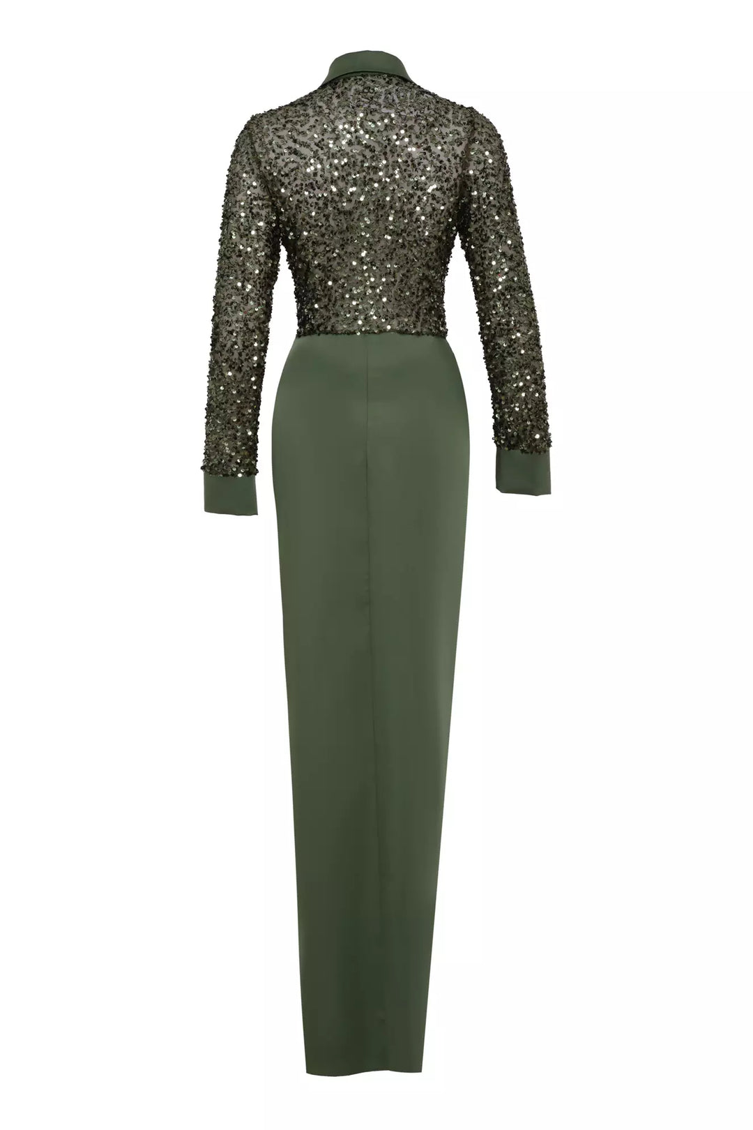 FRV Khaki stamp sequins short sleeve long dress - Carrollwood