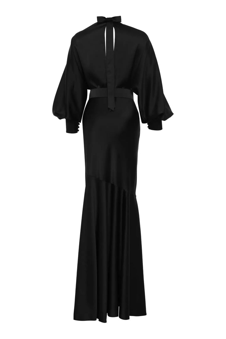 FRV Black satin long sleeve long dress - Cagnes-sur-Mer