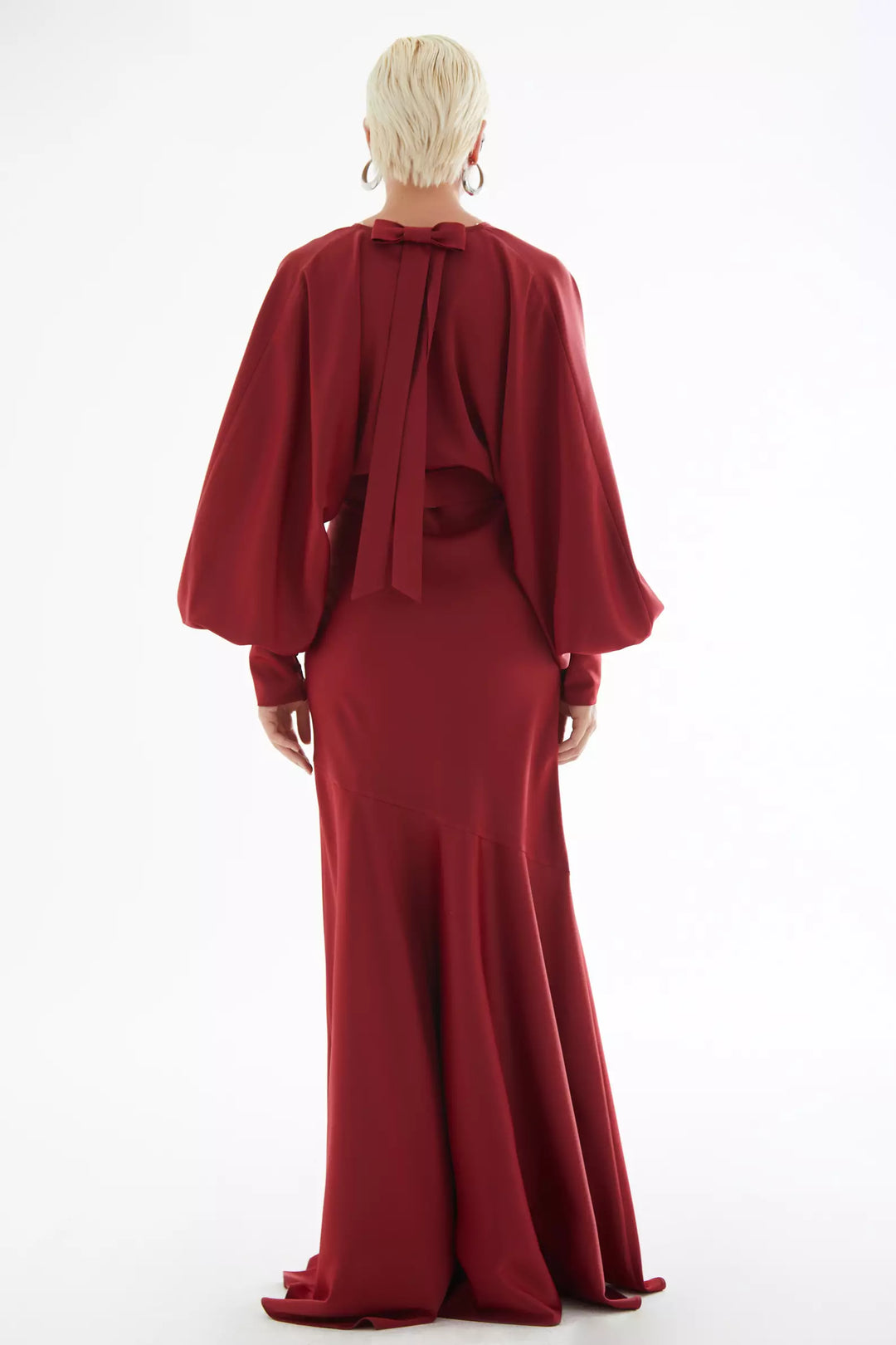 FRV Maroon satin long sleeve long dress - Arona