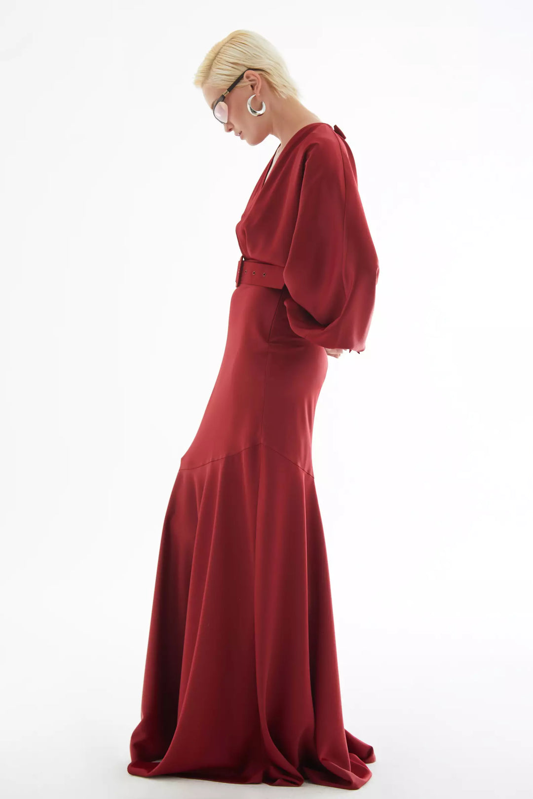 FRV Maroon satin long sleeve long dress - Arona