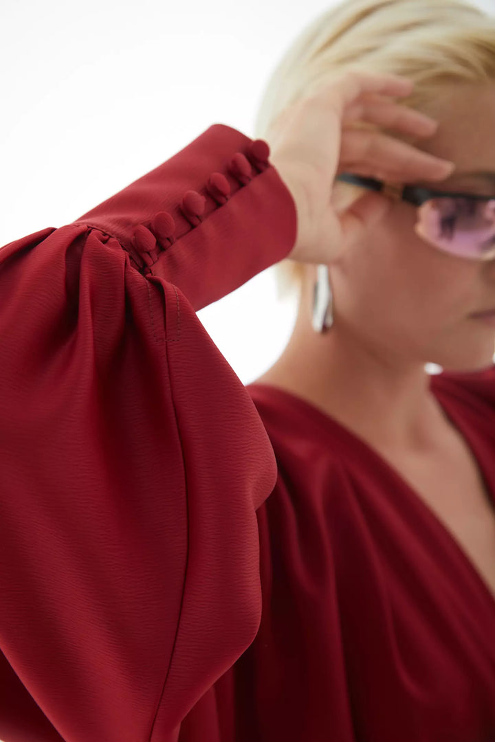 FRV Maroon satin long sleeve long dress - Arona