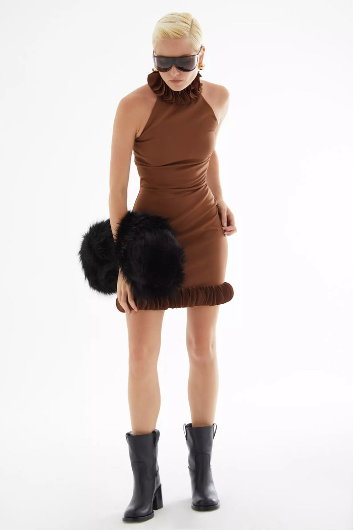 FRV Brown crepe sleeveless mini dress - Annandale