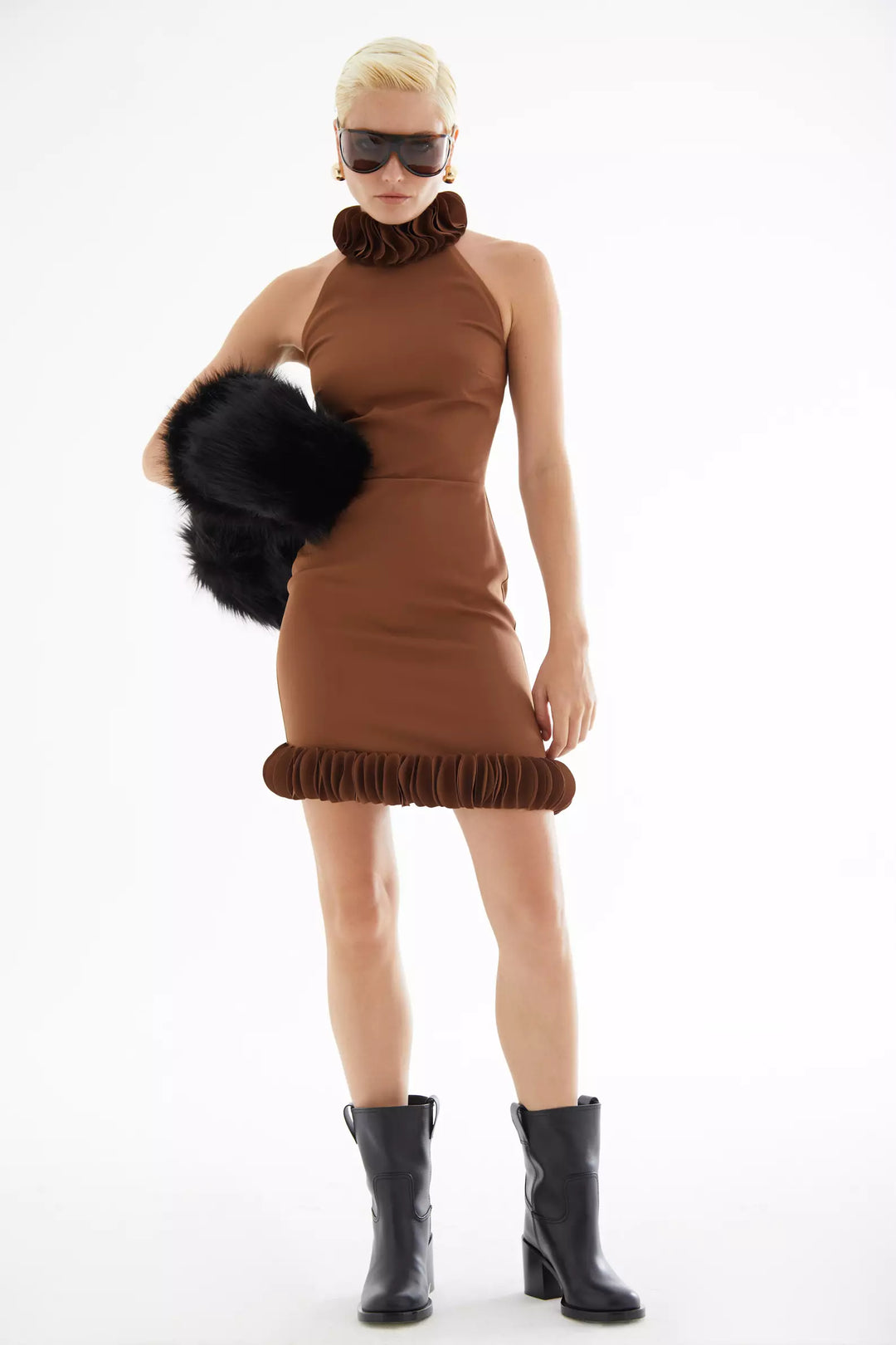 FRV Brown crepe sleeveless mini dress - Annandale