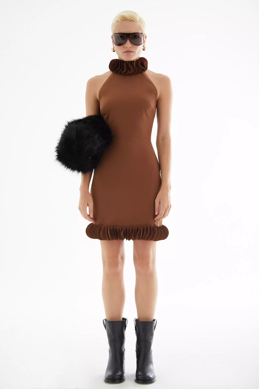 FRV Brown crepe sleeveless mini dress - Annandale