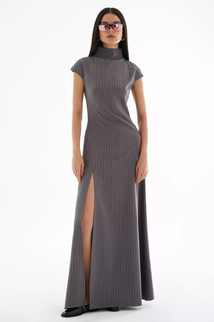 FRV Gray woven short sleeve long dress - Ipswich