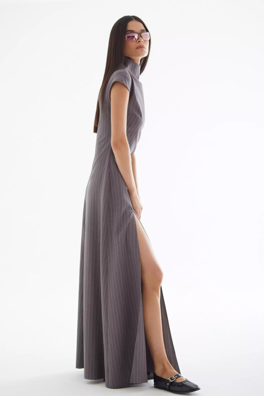 FRV Gray woven short sleeve long dress - Ipswich