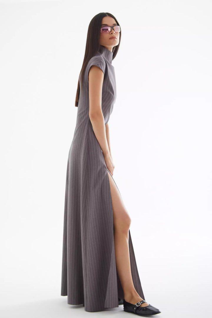 FRV Gray woven short sleeve long dress - Ipswich