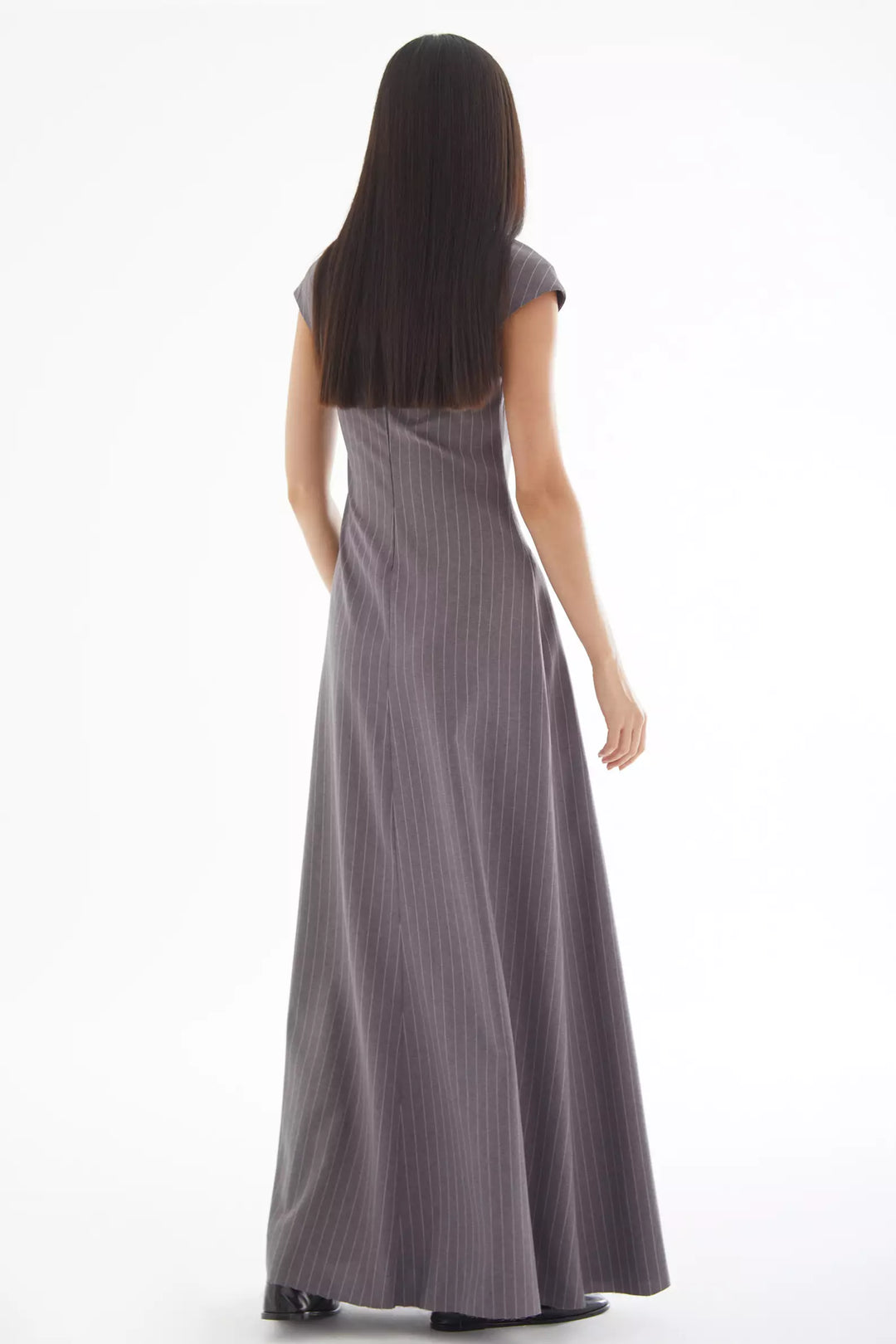 FRV Gray woven short sleeve long dress - Ipswich