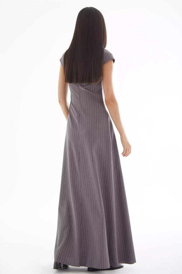 FRV Gray woven short sleeve long dress - Ipswich