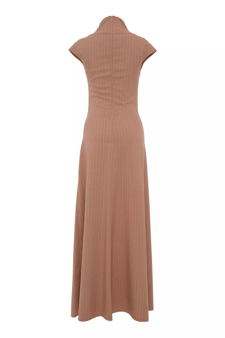 FRV Camel woven short sleeve long dress - Leer