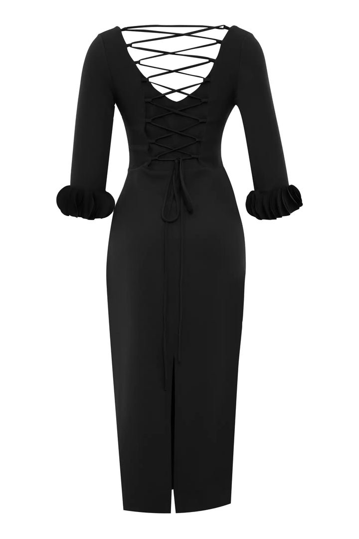FRV Black crepe long sleeve maxi dress - Poltava