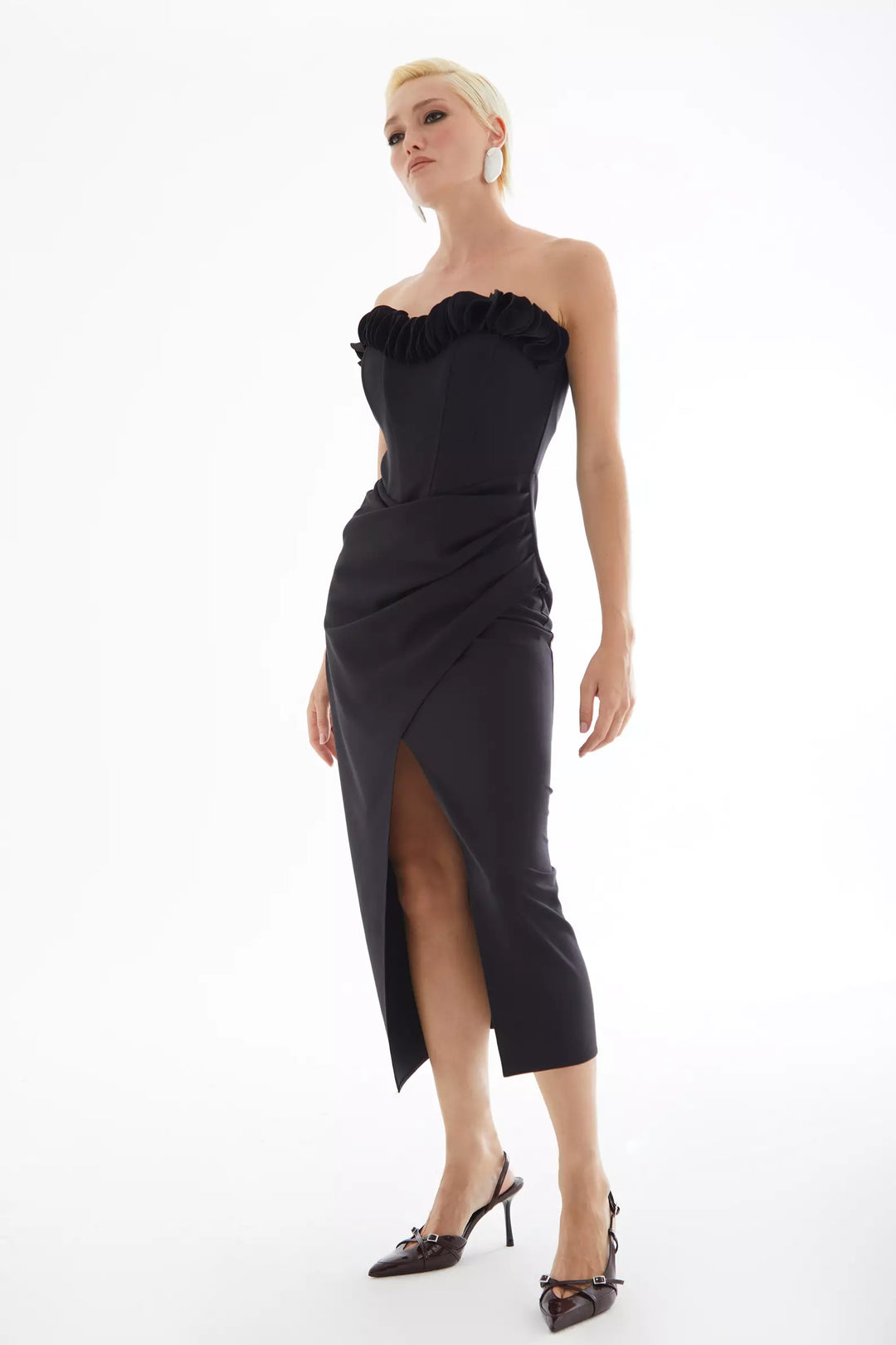 FRV Black crepe strapless midi dress - Korydallós