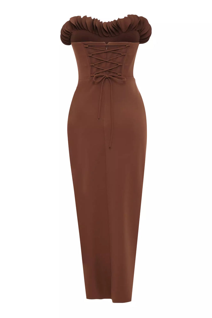 FRV Brown crepe strapless midi dress - Tecomán