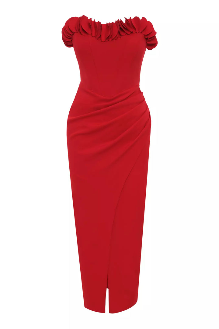 FRV Red crepe strapless midi dress - Cleveland
