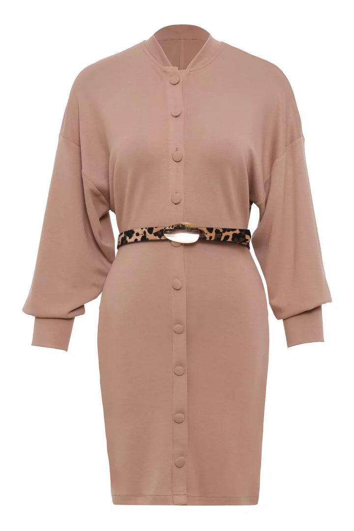 FRV Beige jarse long sleeve mini dress - Franklin