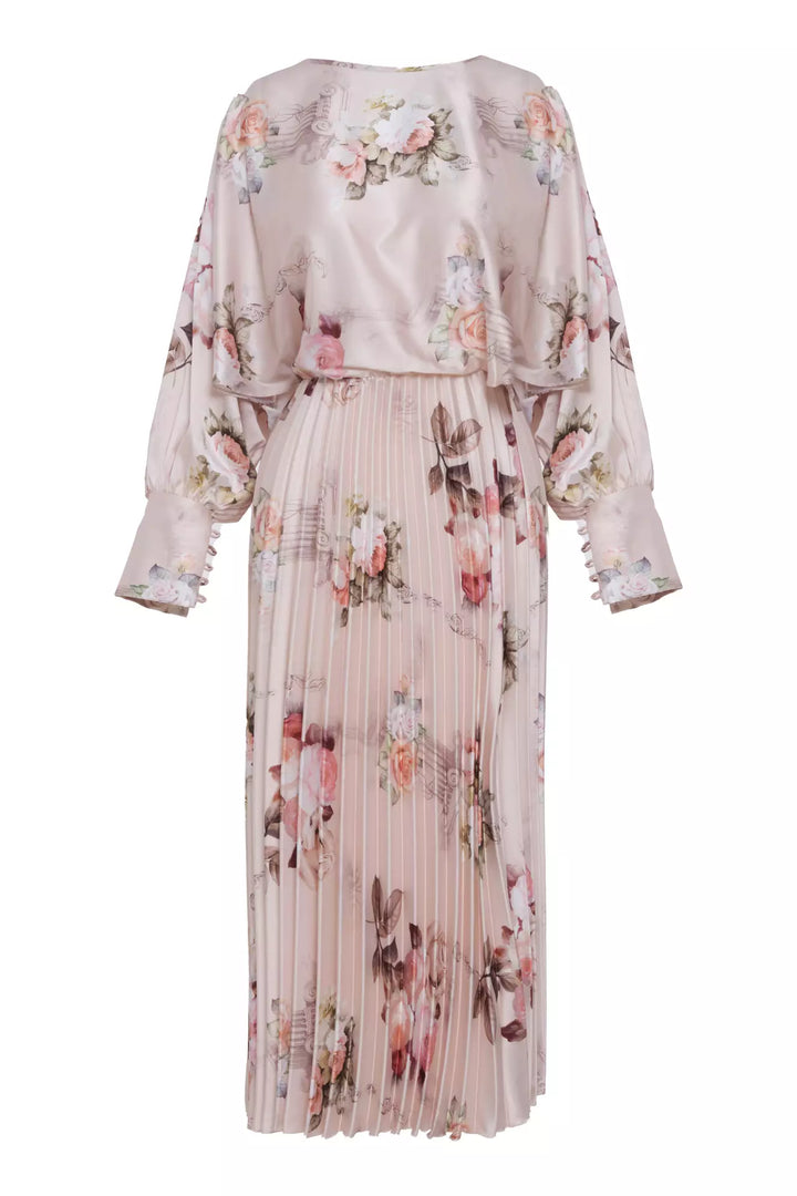 FRV Printed satin long sleeve long dress - Altadena