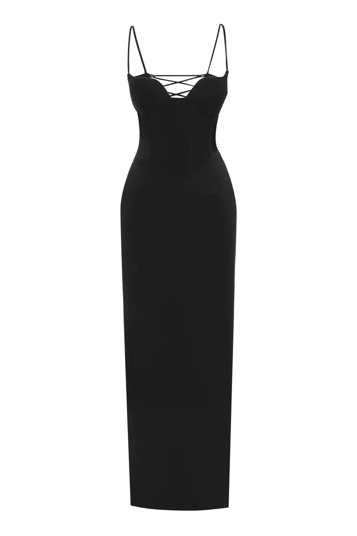 FRV Black crepe sleeveless long dress - Evere