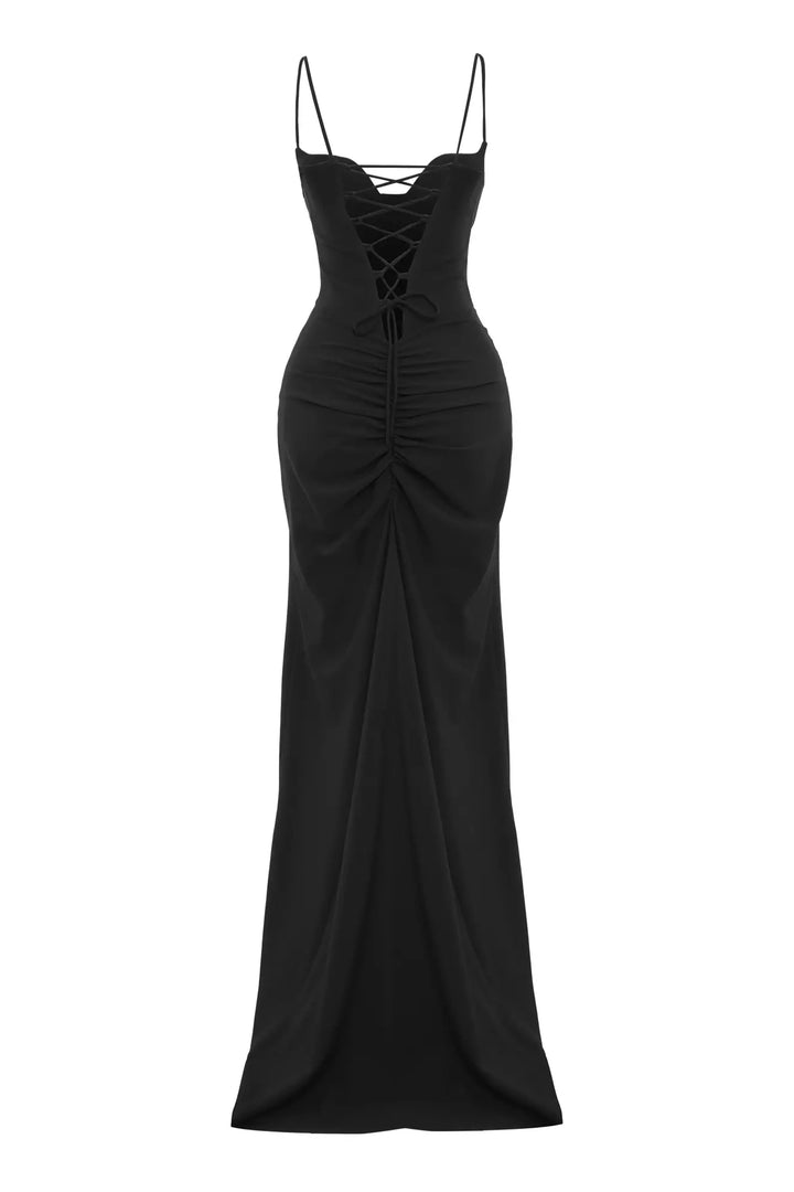 FRV Black crepe sleeveless long dress - Evere