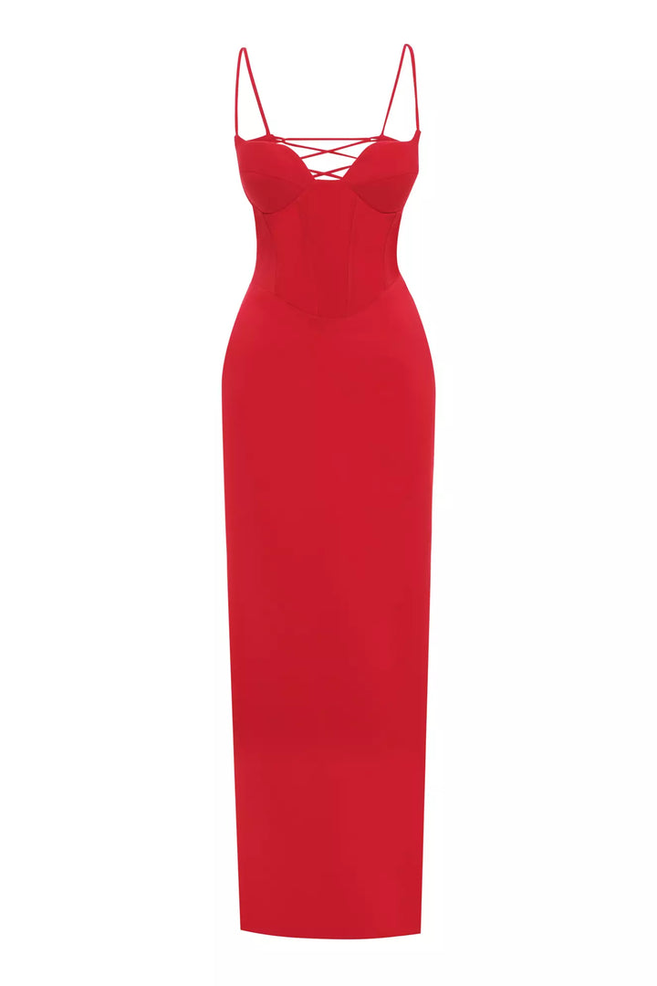 FRV Red crepe sleeveless long dress - Pinto