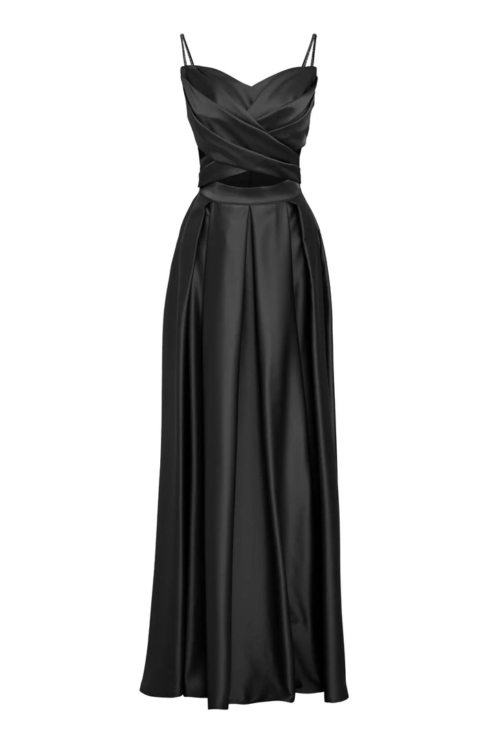 FRV Black satin sleeveless long dress - Saint-Chamond