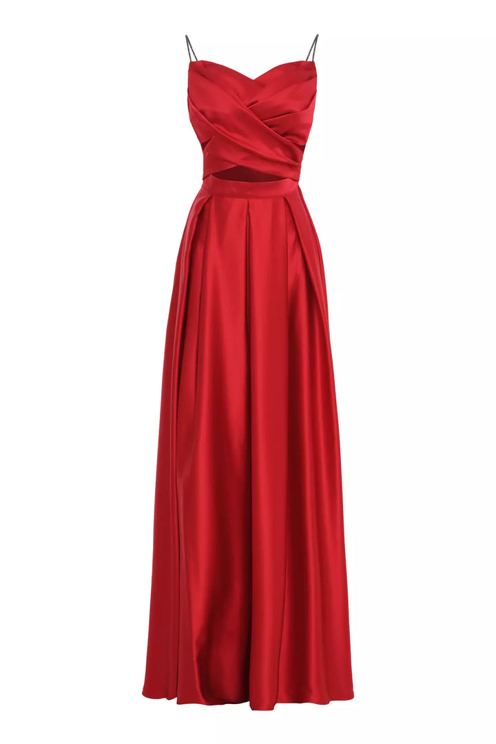 FRV Red satin sleeveless long dress - Kozáni