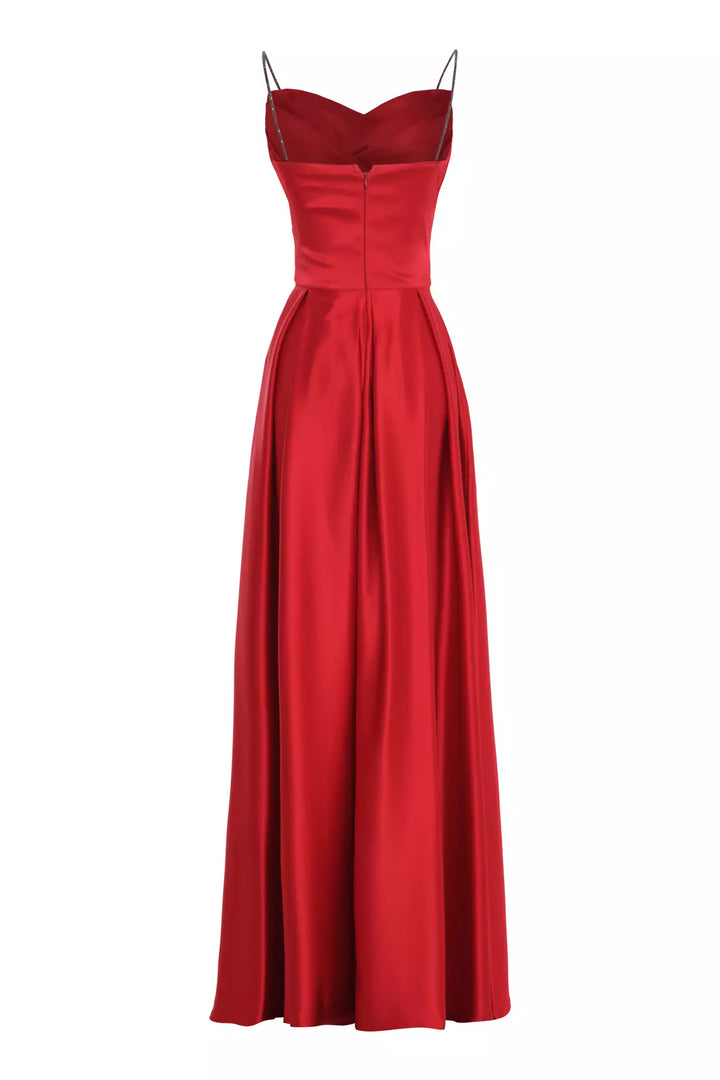 FRV Red satin sleeveless long dress - Kozáni