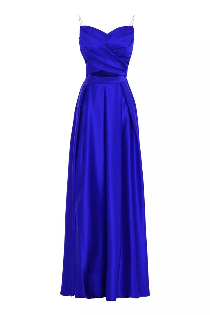 FRV Blue satin sleeveless long dress - Genoa