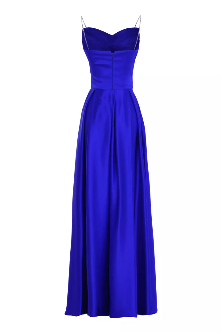 FRV Blue satin sleeveless long dress - Genoa