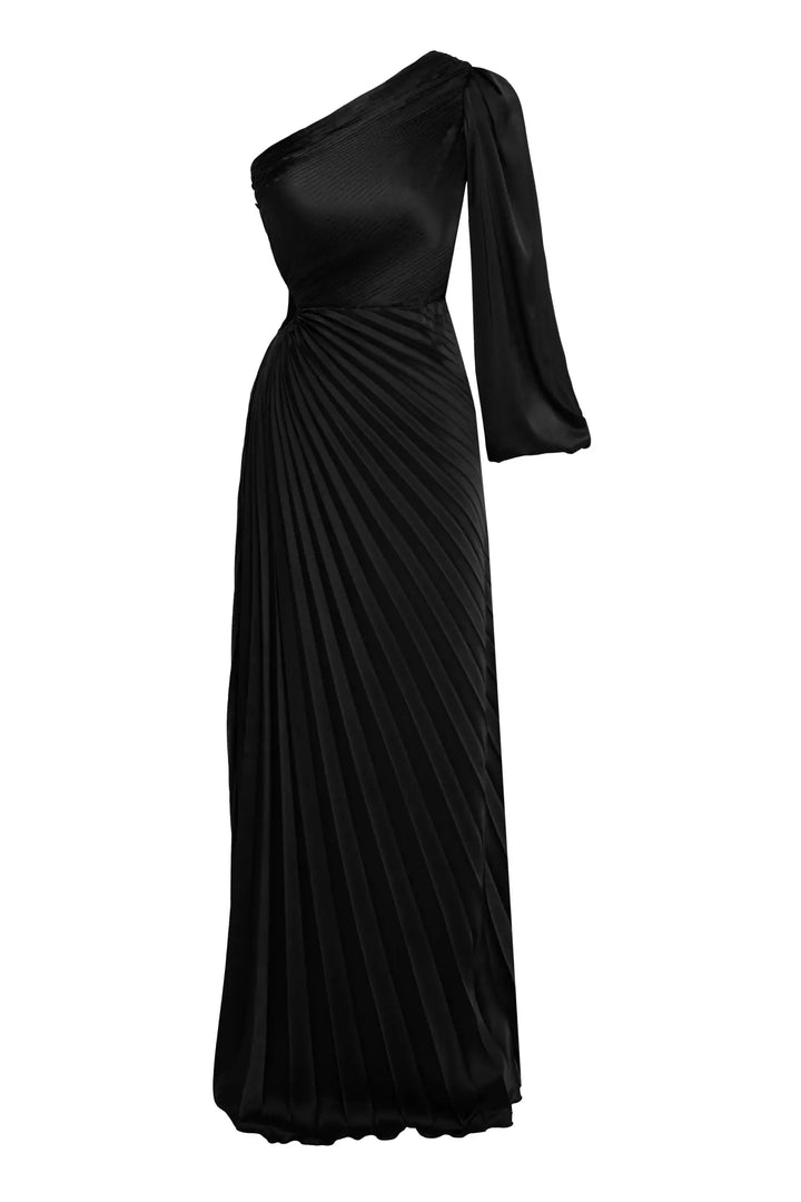 FRV Black satin single sleeve long dress - Mexico City