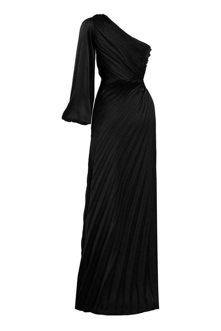 FRV Black satin single sleeve long dress - Mexico City