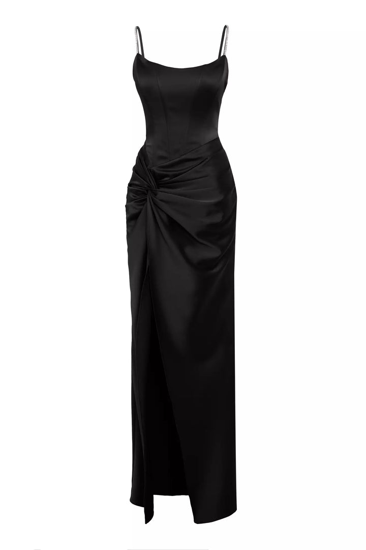 FRV Black satin sleeveless long dress - Avilés