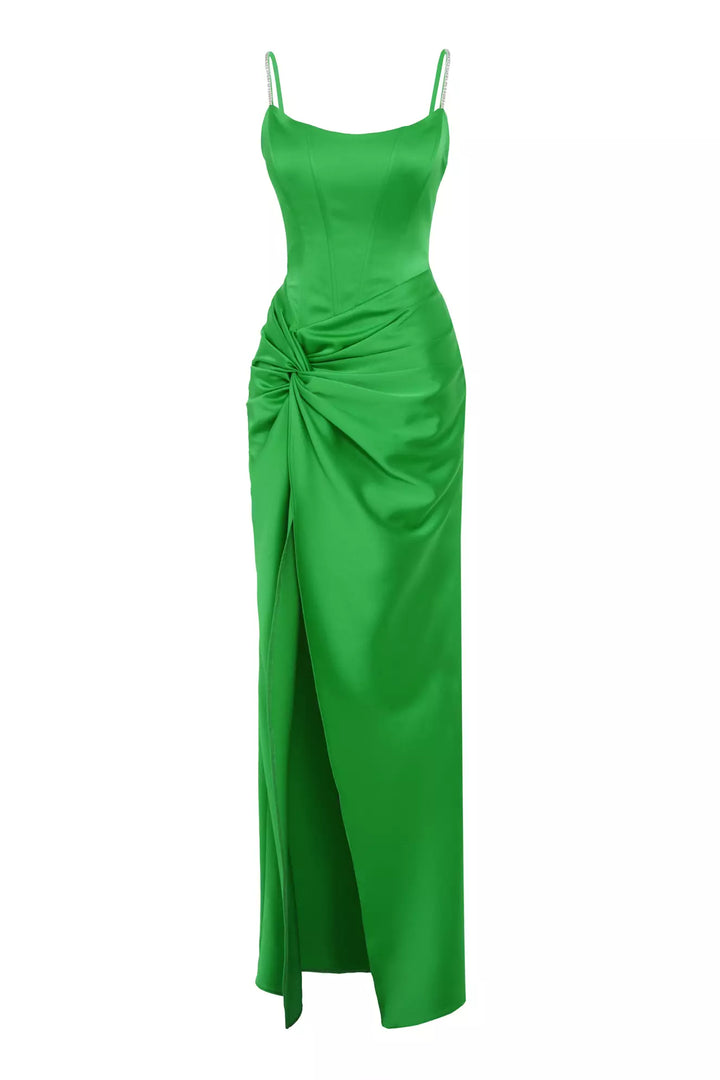 FRV Green satin sleeveless long dress - Bangor