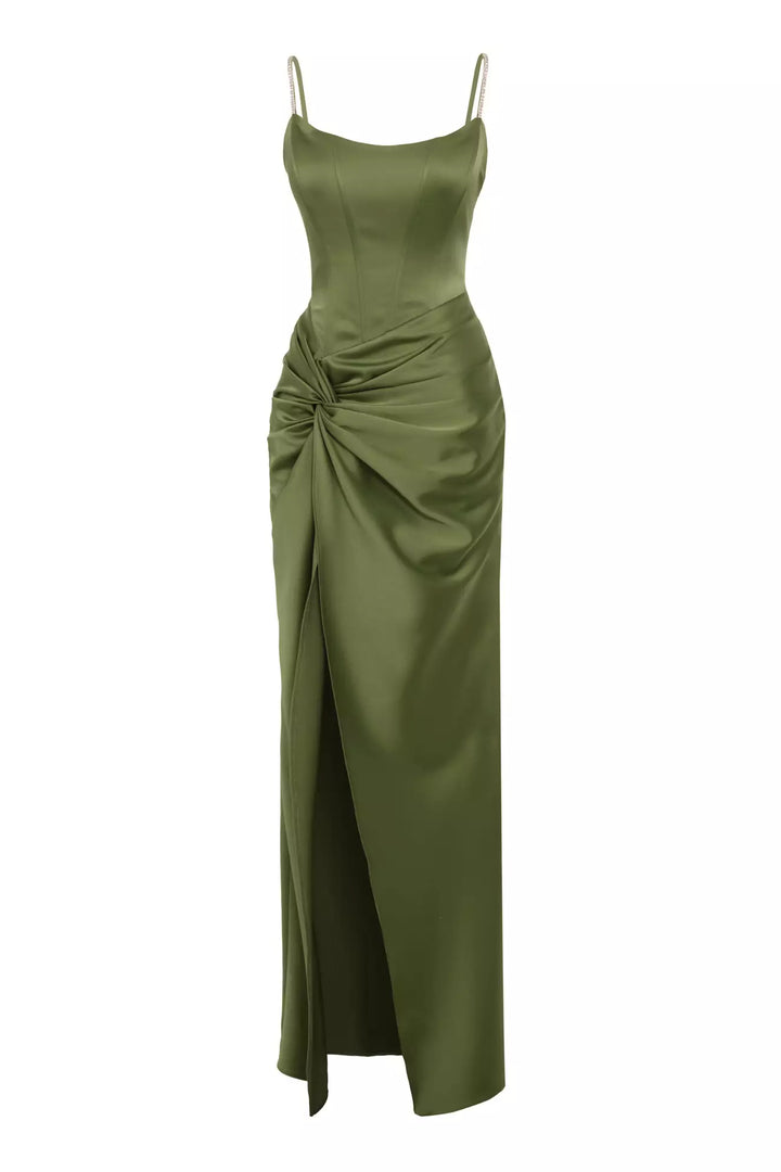 FRV Khaki satin sleeveless long dress - Cork