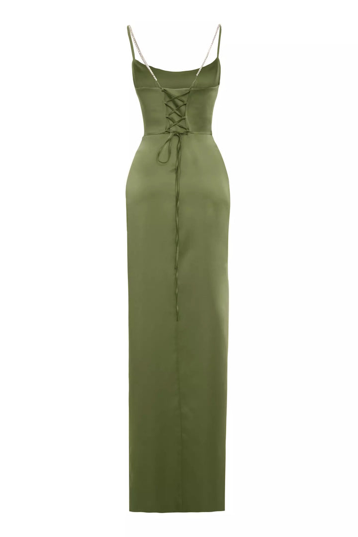 FRV Khaki satin sleeveless long dress - Cork