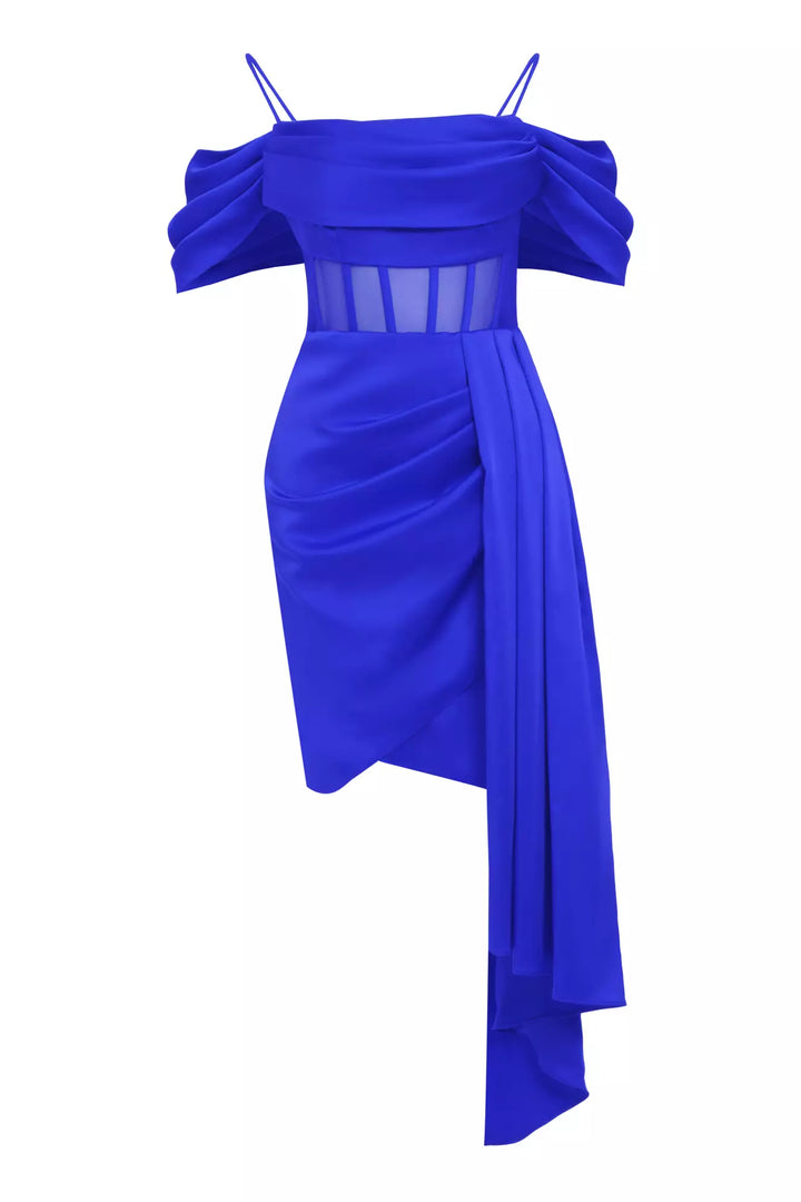 FRV Blue satin sleeveless mini dress - Pedro Celestino Negrete