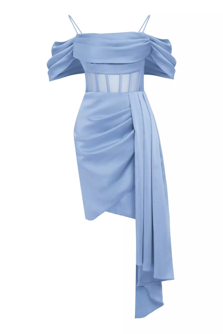 FRV Blue satin sleeveless mini dress - Courbevoic