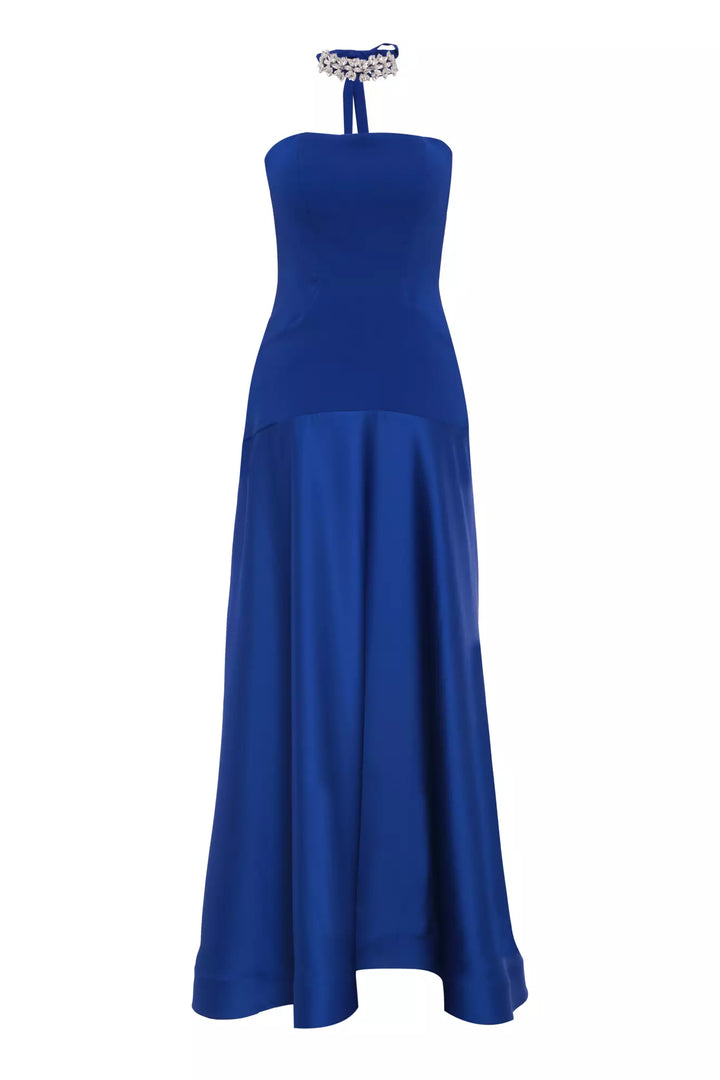 FRV Blue krep saten sleeveless long dress - Heist-op-den-Berg