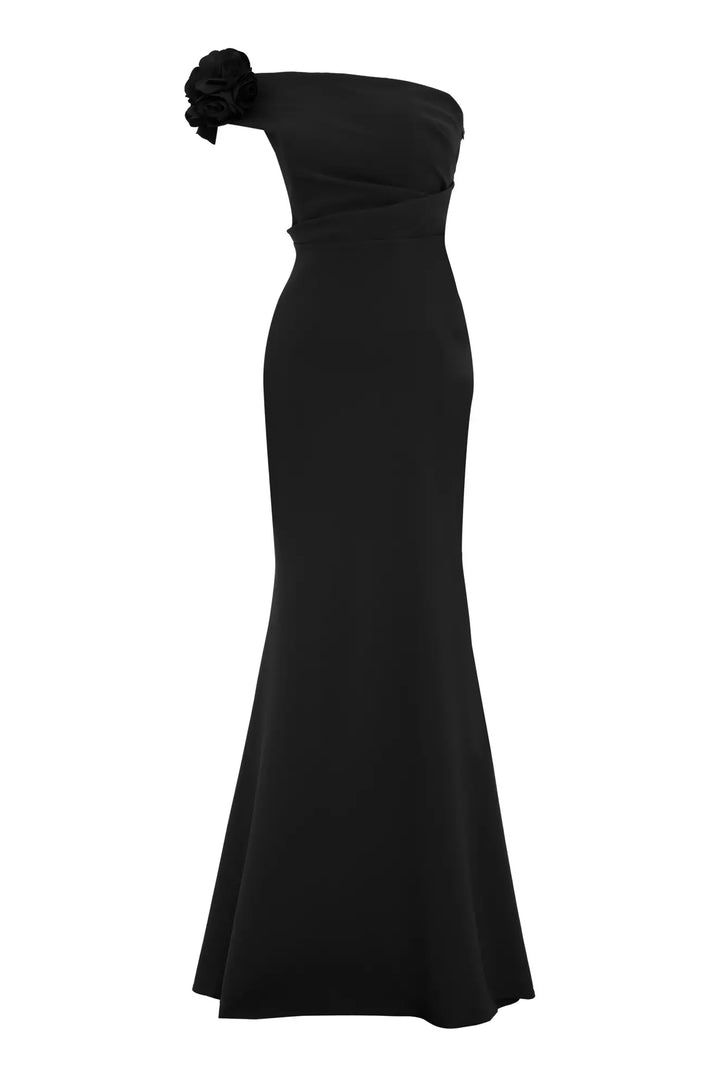 FRV Black crepe single sleeve long dress - Anzio