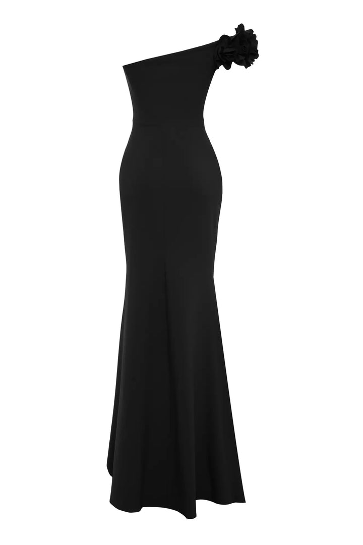 FRV Black crepe single sleeve long dress - Anzio