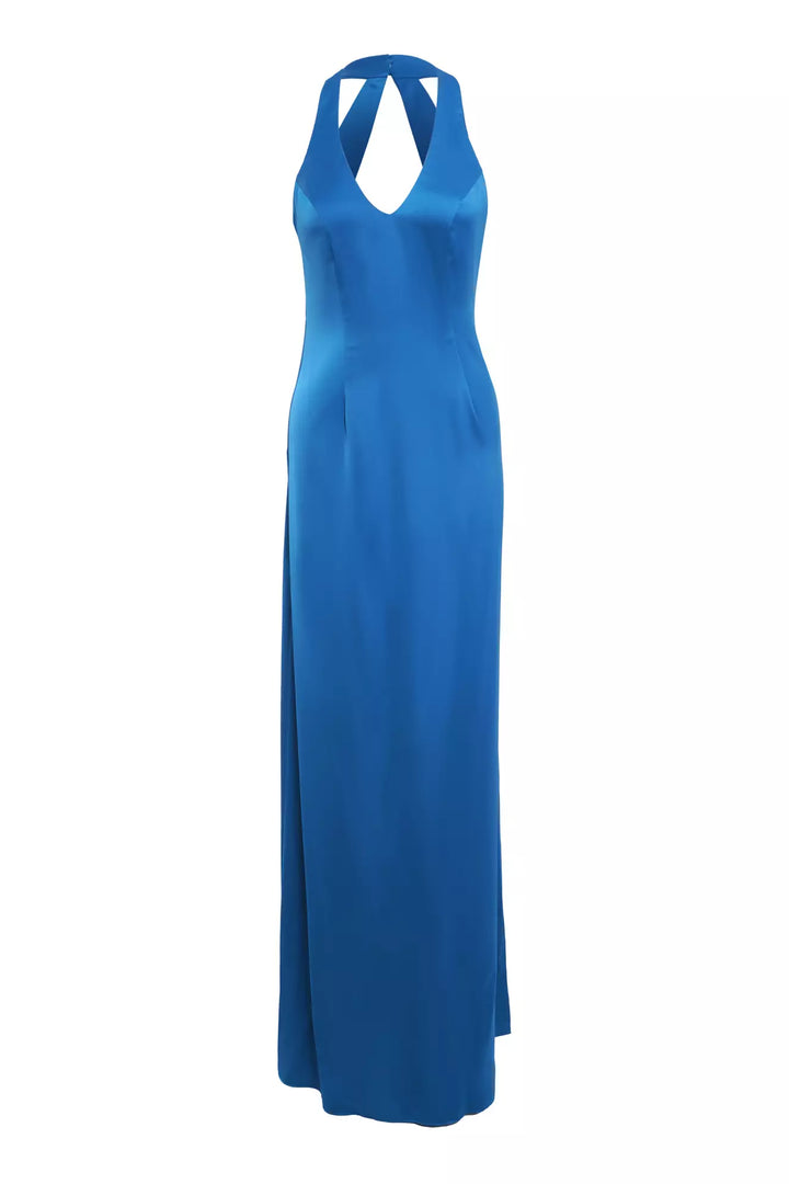 FRV Blue satin sleeveless long dress - Temascalcingo