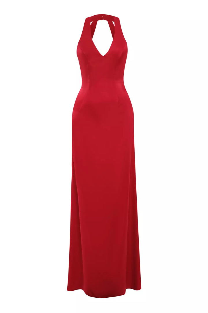 FRV Red satin sleeveless long dress - Durham