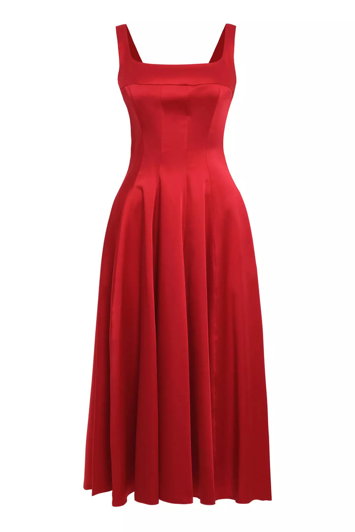 FRV Red satin sleeveless midi dress - Angers