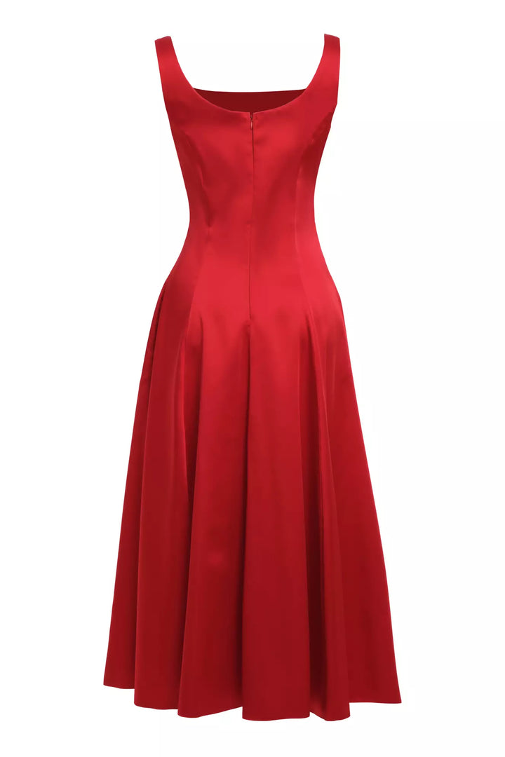FRV Red satin sleeveless midi dress - Angers