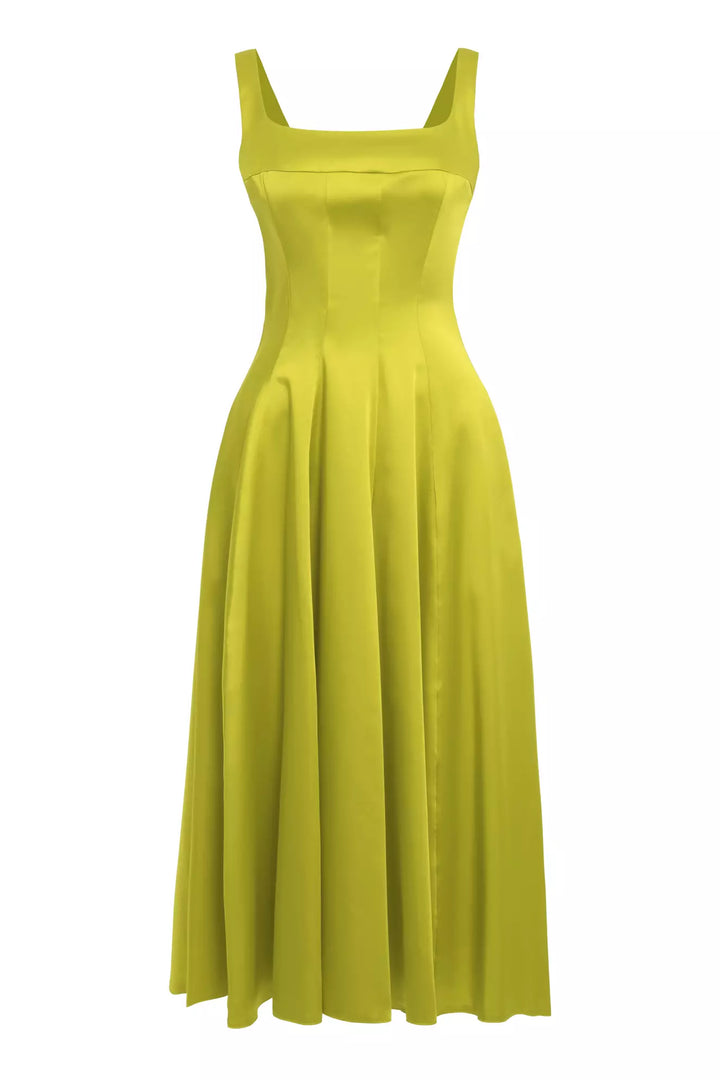FRV Peanut green satin sleeveless midi dress - Wildwood