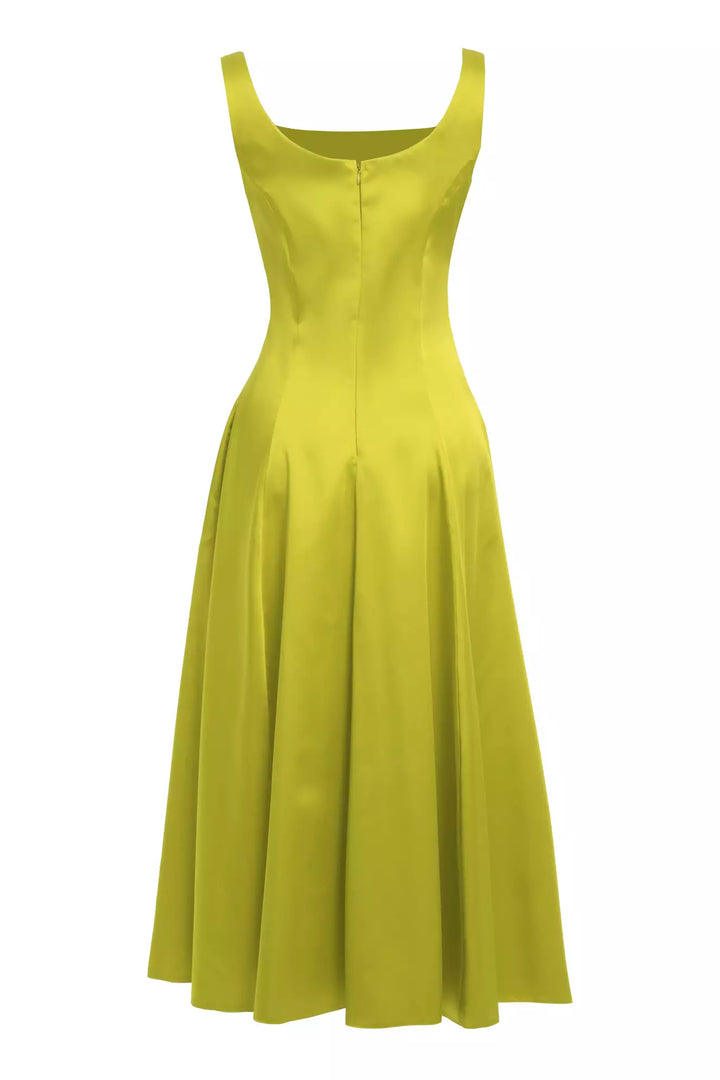 FRV Peanut green satin sleeveless midi dress - Wildwood