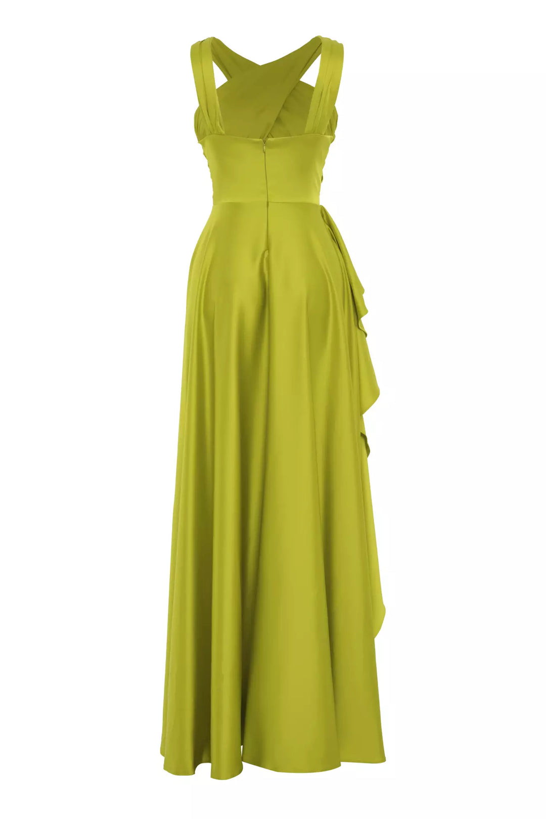FRV Peanut green satin sleeveless long dress - Newton