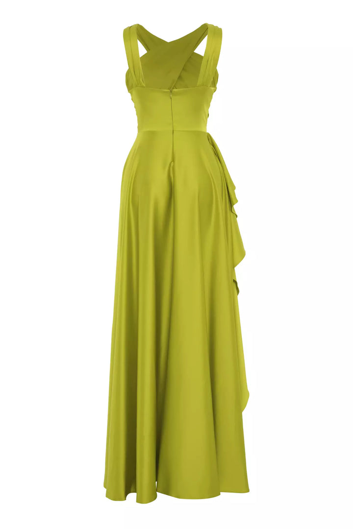 FRV Peanut green satin sleeveless long dress - Newton