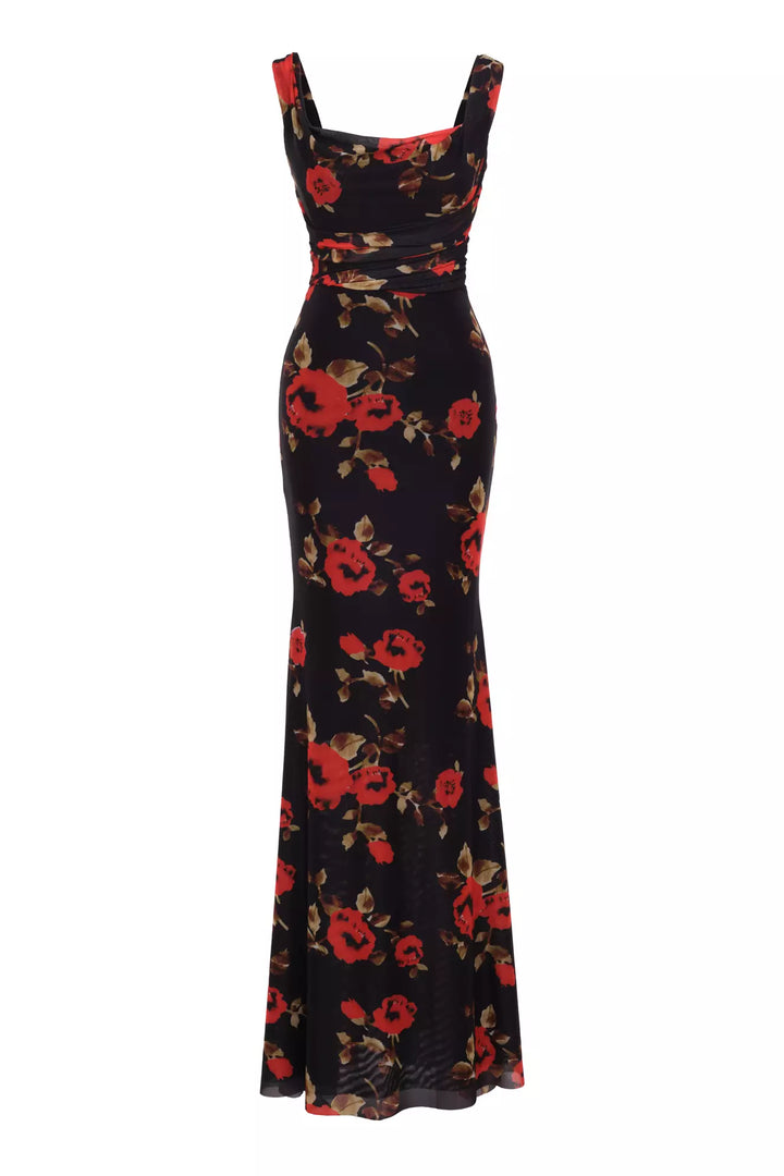 FRV Printed tulle sleeveless long dress - León de los Aldama