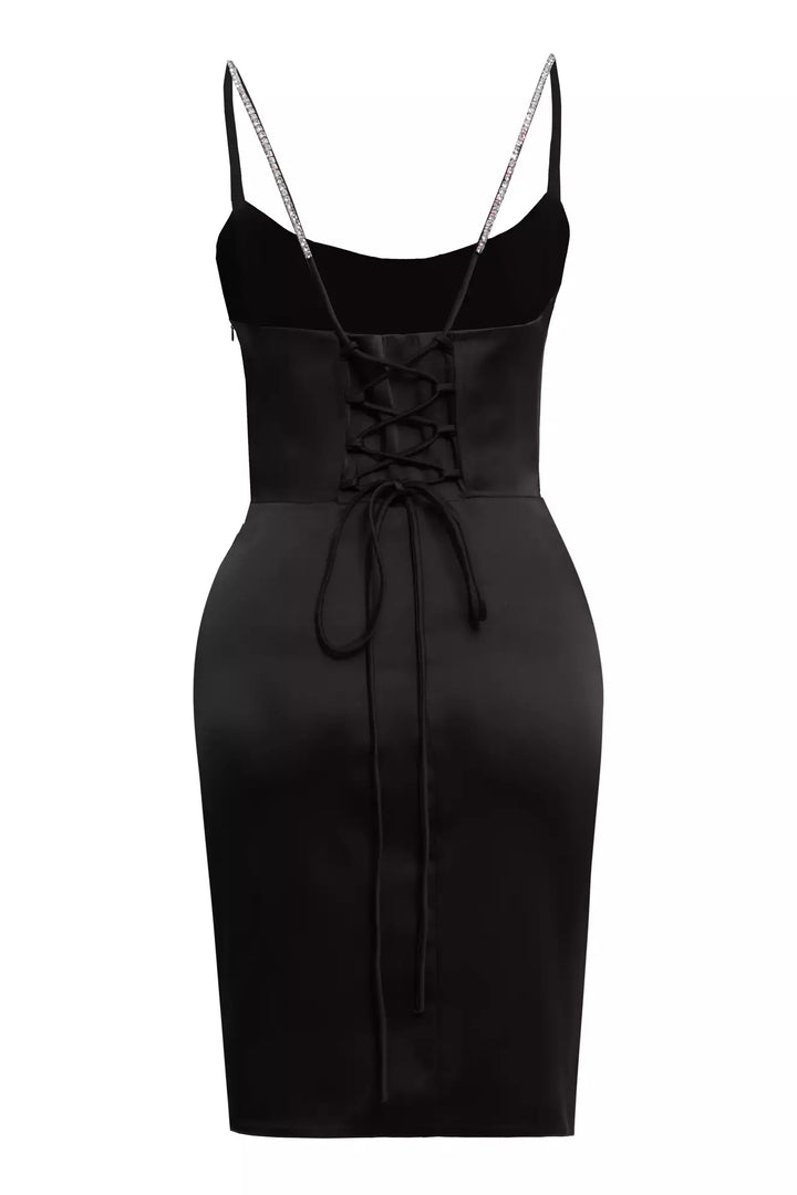 FRV Black satin sleeveless mini dress - Mackay