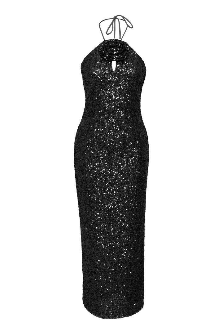 FRV Black stamp sequins sleeveless midi dress - Fair Lawn